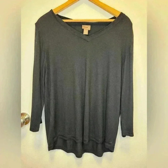 Chico’s women’s black pullover top oversized lightweight knitted v-neck size 3 - Picture 1 of 12